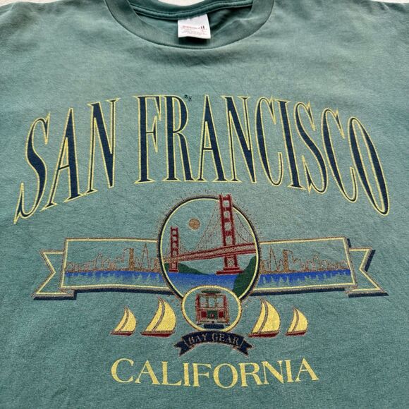 Vintage San Francisco California T-Shirt Size L Anvil Green Grunge - Picture 3 of 7